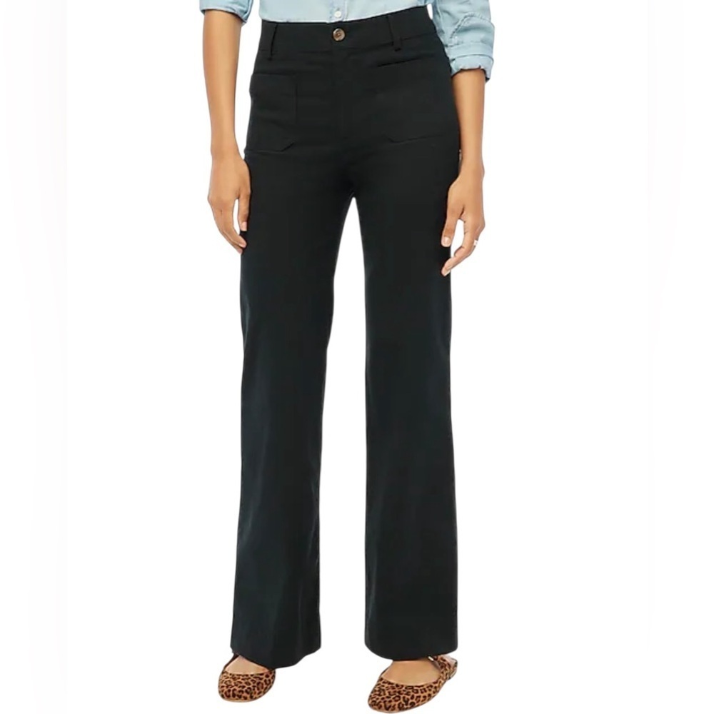 J. Crew Lizzie Wide Leg Pocket Linen Blend Pants high rise NWT 25P Black